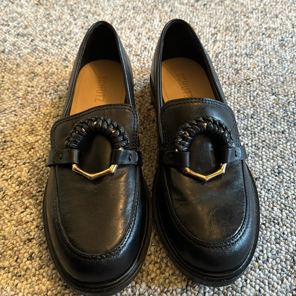 Schutz Black Leather Loafers